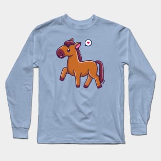 Cute Horse Walking Cartoon Long Sleeve T-Shirt